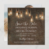 Vintage Edison Lights Industrieglockenziegel Save The Date (Vorne/Hinten)