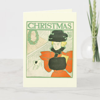 Vintage Edward Penfield Dame in Rot Weihnachten Karte