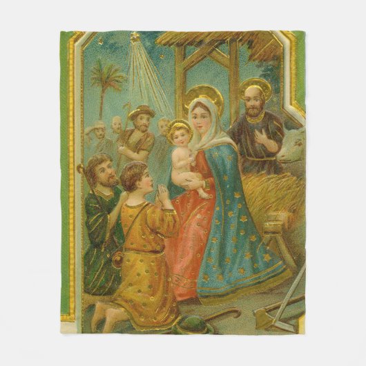 Vintage Edwardian Era Nativity Christmas Card Fleecedecke (Vorderseite)