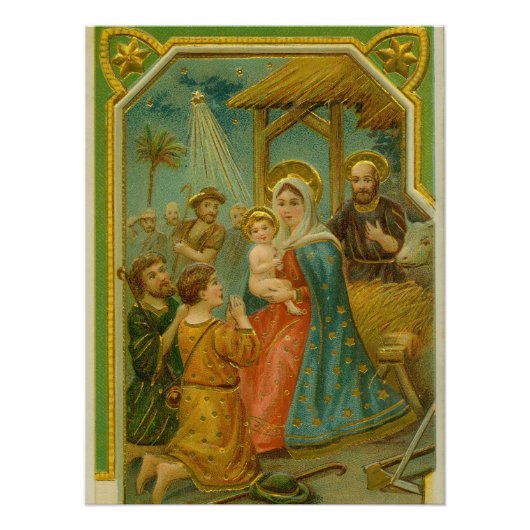 Vintage Edwardian Era Nativity Christmas Card Poster (Vorderseite)