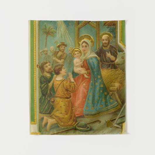 Vintage Edwardian Era Nativity Christmas Card Wandteppich (Vorderseite)