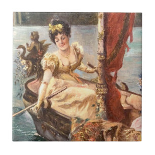 Vintage Edwardian Lady am Wasser Fliese