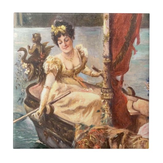Vintage Edwardian Lady am Wasser Fliese (Vorderseite)