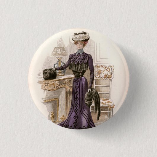 Vintage Edwardian Lady Fox Fashion Illustration Button (Vorderseite)