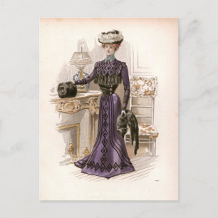 Vintage Edwardian Lady Fox Fashion Illustration Postkarte