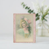 Vintage Edwardian Lady in Pink 1900er Illustration Postkarte (Stehend Vorderseite)