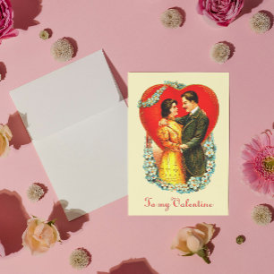 Vintage Edwardian-Paar Blumenherz Valentinstag Feiertagskarte