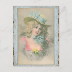 Vintage Edwardianische Dame in Blau 1900er Jahre Postkarte