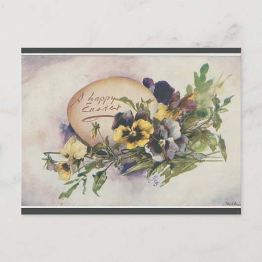 Vintage Egg and Pansies Easter Postkarte (Vorderseite)