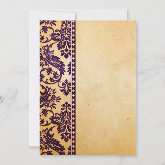 Vintage Eggplant Damask Lace Wedding Einladung (Rückseite)