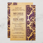 Vintage Eggplant Damask Lace Wedding Einladung (Vorne/Hinten)