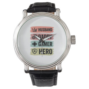 Vintage Ehemann Daddy Gamer Held Geometrisches T-S Armbanduhr