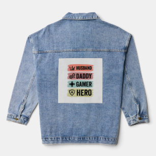 Vintage Ehemann Daddy Gamer Held Geometrisches T-S Jeansjacke