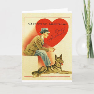 Vintage-Ehemann und Hund Valentinstagskarte Feiertagskarte