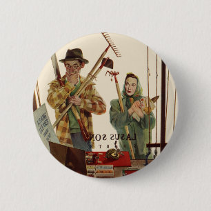 Vintage Ehepaar mit Gartengeräten Button