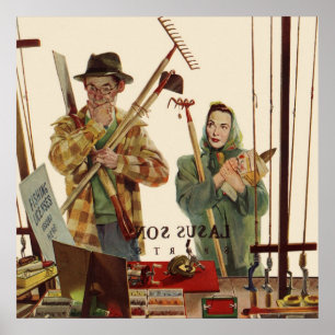 Vintage Ehepaar mit Gartengeräten Poster