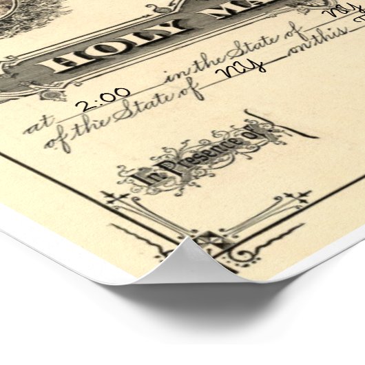 Vintage Eheschließungsgenehmigung Poster (Ecke)