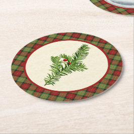 Vintage Eiben-rustikales Weihnachten kariert Runder Pappuntersetzer