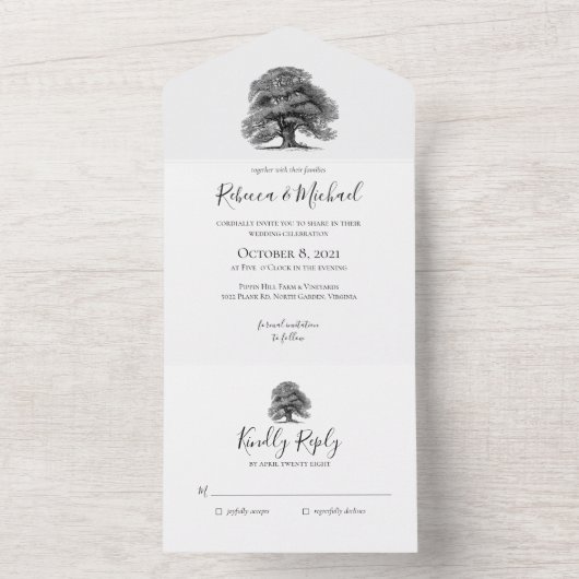 Vintage Eichenbaumhochzeit All In One Einladung (Innen Boden)