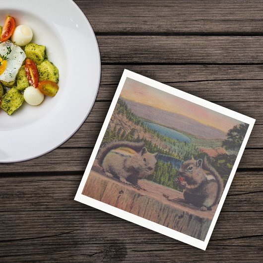 Vintage Eichhörnchen Bergszene Serviette