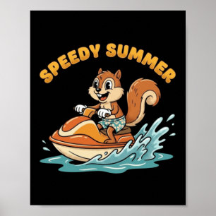 Vintage-Eichhörnchen-Jet-Ski-Speedy-Sommer-Retro Poster