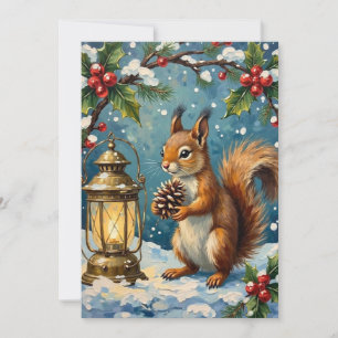 Vintage Eichhörnchen mit Weihnachtslaterne Winter Feiertagskarte
