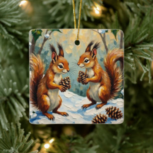 Vintage Eichhörnchen sammeln Pinienzapfen Weihnach Keramikornament