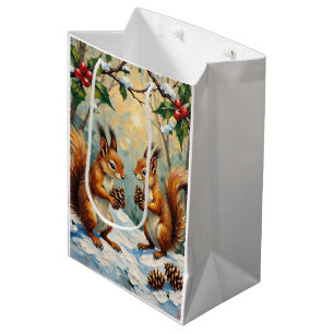 Vintage Eichhörnchen sammeln Zapfen Weihnachten Mittlere Geschenktüte