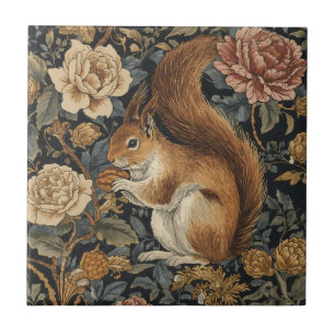 Vintage Eichhörnchen- und Blumenmuster Fliese
