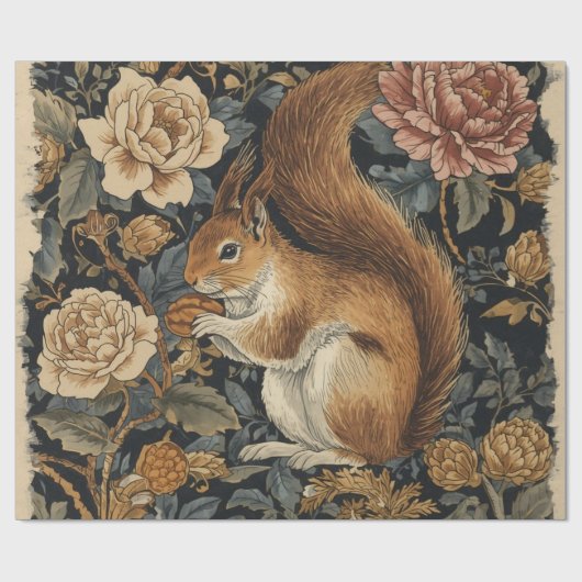 Vintage Eichhörnchen- und Blumenmuster Geschenkpapier (Flach)
