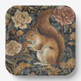 Vintage Eichhörnchen- und Blumenmuster Pappteller