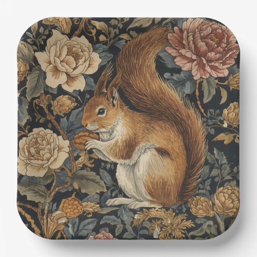 Vintage Eichhörnchen- und Blumenmuster Pappteller (Vorderseite)