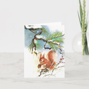 Vintage Eichhörnchen-Winterszene-Weihnachtskarte Karte