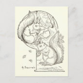 Vintage Eichhörnchendarstellung Zeichnend Postkart Postkarte (Vorderseite)