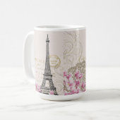 Vintage Eiffel Tower Paris France Romance Rose Kaffeetasse (Vorderseite Links)