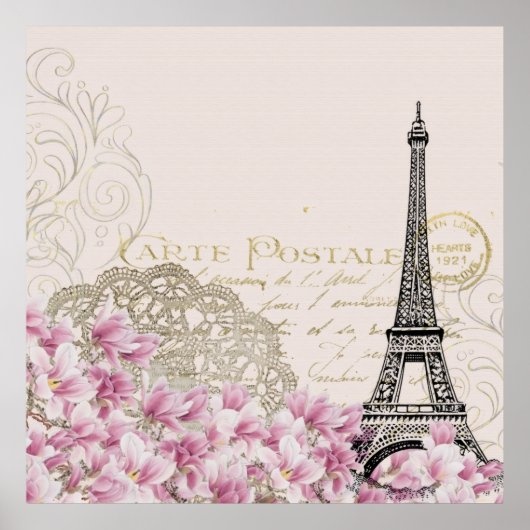 Vintage Eiffel Tower Paris France Romance Rose Poster (Vorne)
