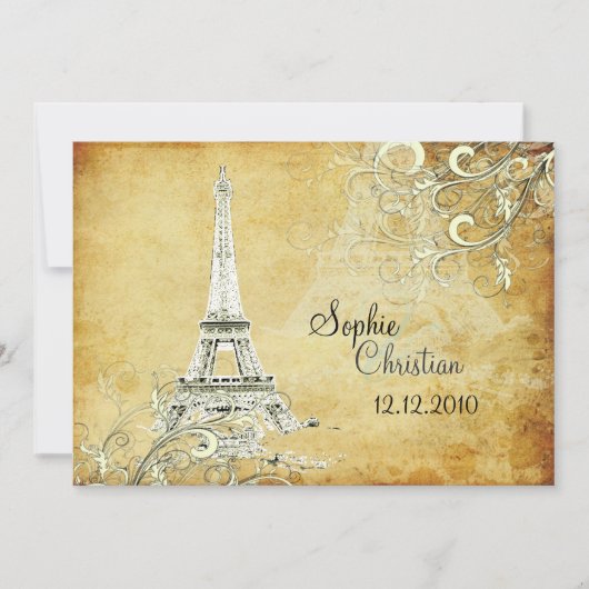 VINTAGE EIFFEL-TOWER/VANILLA-WIRBEL EINLADUNG (Vorderseite)