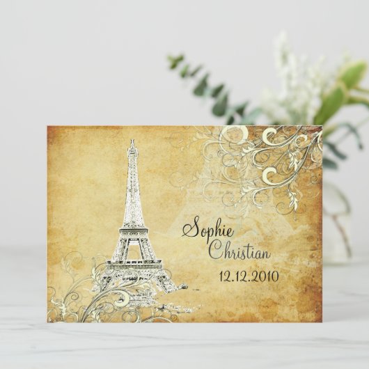VINTAGE EIFFEL-TOWER/VANILLA-WIRBEL EINLADUNG (Stehend Vorderseite)