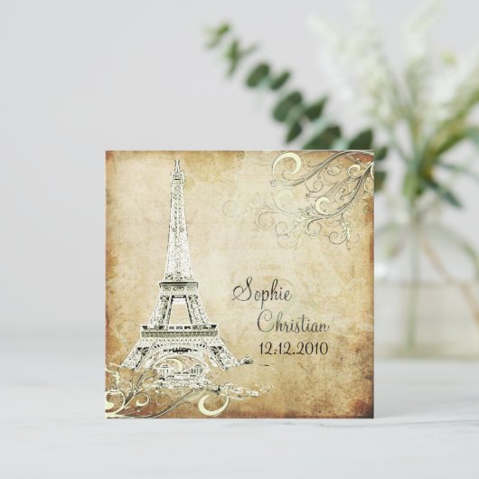 VINTAGE EIFFEL-TOWER/VANILLA-WIRBEL EINLADUNG (Stehend Vorderseite)