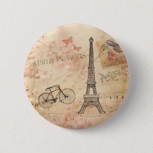 Vintage Eiffel-Turm-Kunst Button (Vorderseite)