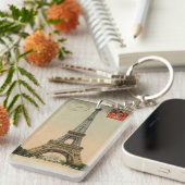 Vintage Eiffel-Turmpostkarte Paris Frankreich Schlüsselanhänger (Vorderseite rechts)