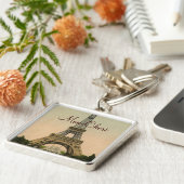 Vintage Eiffel-Turmpostkarte Paris Frankreich Schlüsselanhänger (Seite)