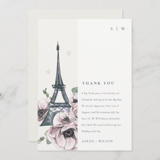 Vintage Eiffelturm-Hochzeit Dankeskarte (Vorne/Hinten)