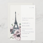 Vintage Eiffelturm-Hochzeit Einladung (Vorne/Hinten)