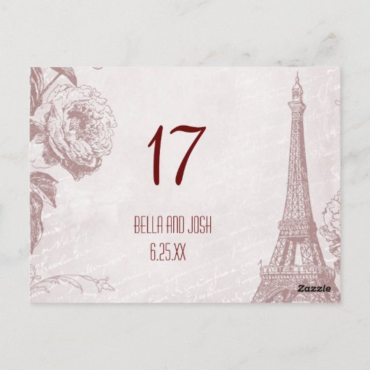 Vintage Eiffelturm-Hochzeitskarte Postkarte (Rückseite)