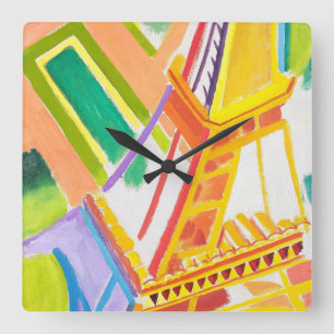 Vintage Eiffelturm-Kunst von Robert Delaunay Quadratische Wanduhr