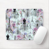 Vintage Eiffelturm-Mannequin-Blumenzange Mousepad (Mit Mouse)