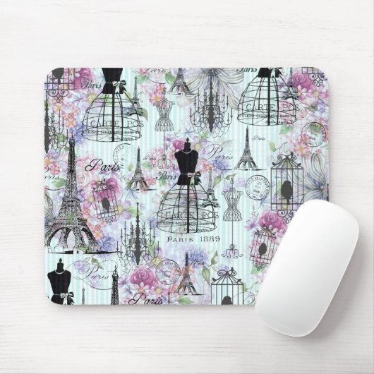 Vintage Eiffelturm-Mannequin-Blumenzange Mousepad (Mit Mouse)