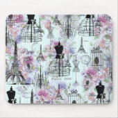 Vintage Eiffelturm-Mannequin-Blumenzange Mousepad (Vorne)