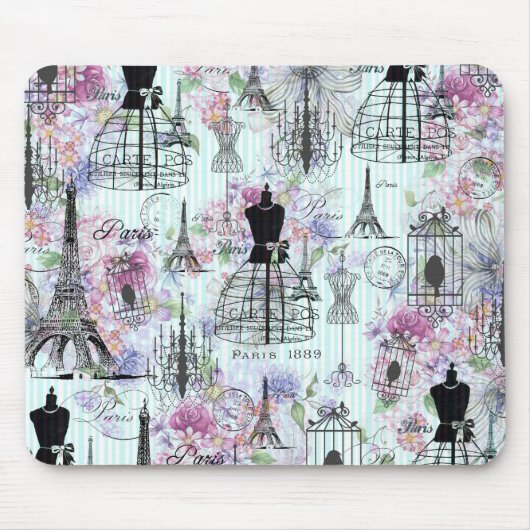 Vintage Eiffelturm-Mannequin-Blumenzange Mousepad (Vorne)